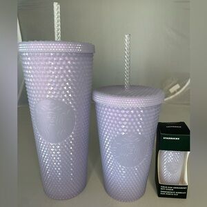 Set of 3 Starbucks Cold Cup Tumbler (2) and Ornament Keychain (1) New